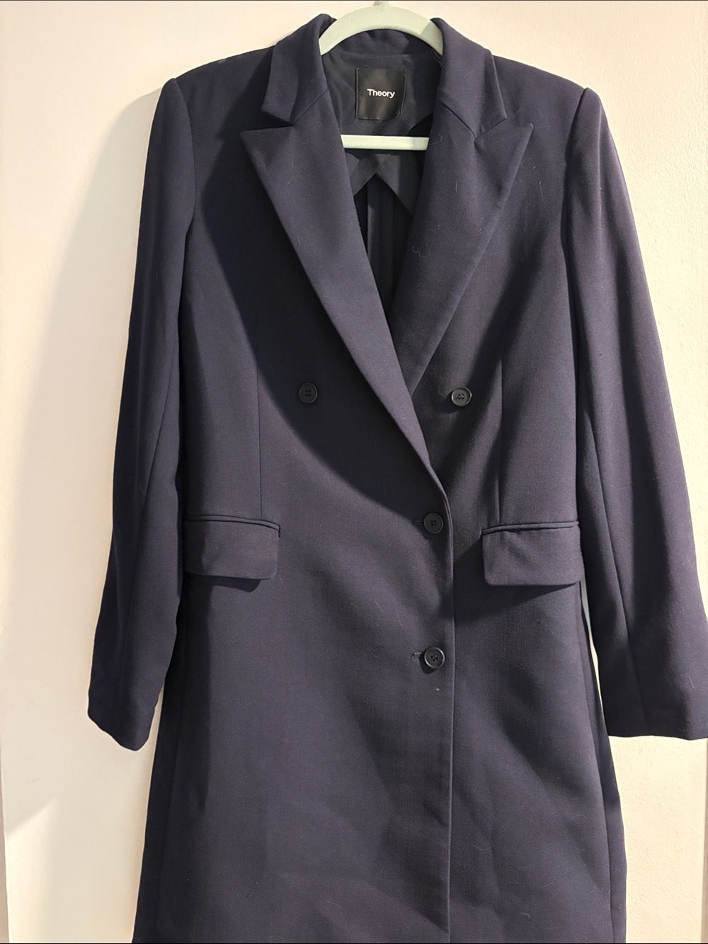 Theory Double-Breasted Navy Blazer Coat